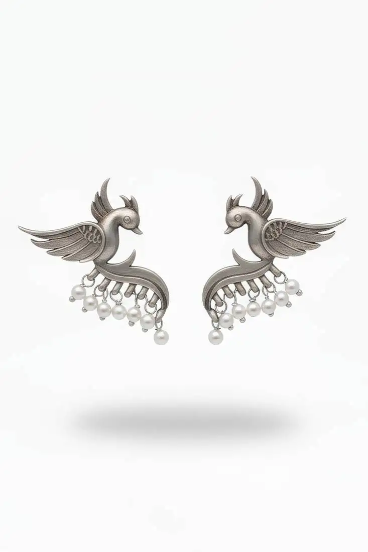 Oxcid beautiful oxidised silver fancy design earrings for women