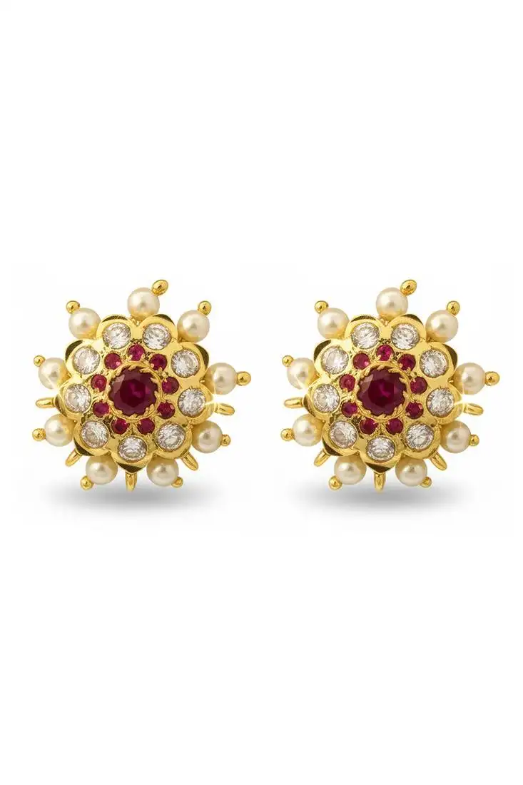 Rani cup style sunflower ad earrings for women | high gold polish american diamond jewelry