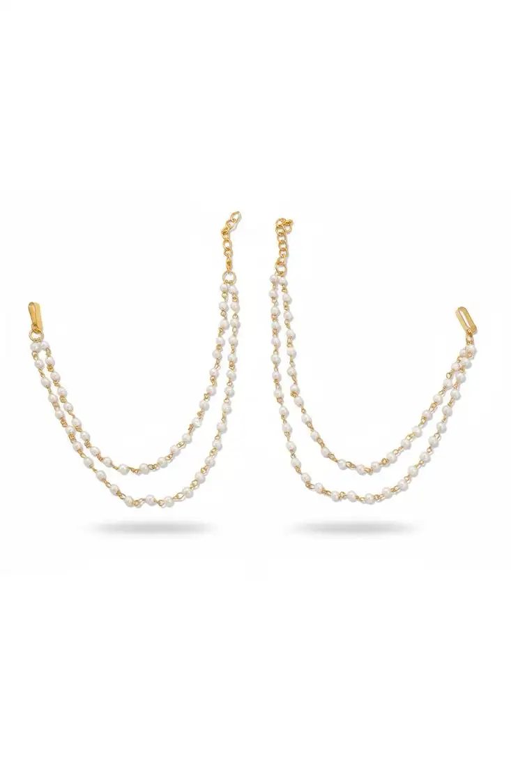 Pearl traditional double-line kaan chain with pearls for women & girls