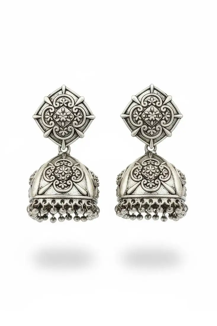 Oxcid beautiful oxidised silver plated jhumka earrings for women & girls