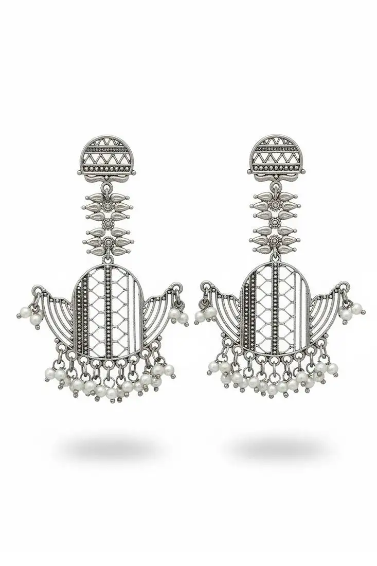Oxcid designer fancy style party wear beautiful oxidised silver polish long earrings for women & girls