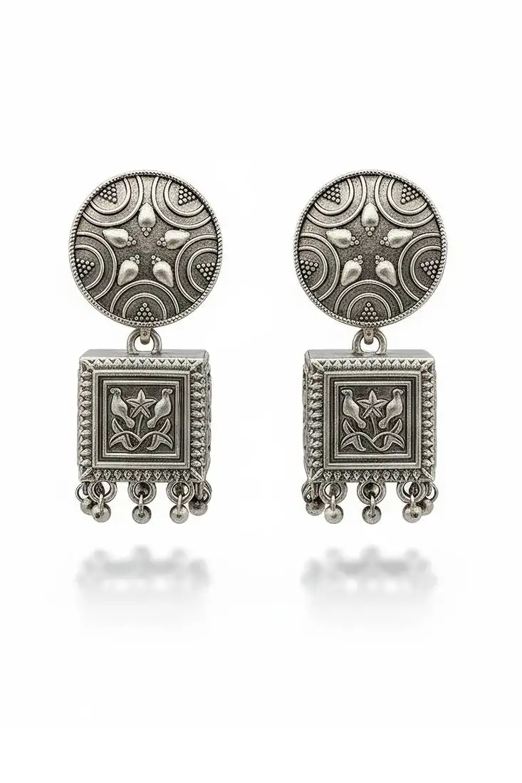 Oxcid traditional trendy oxidized silver polish designer earrings for women & girls