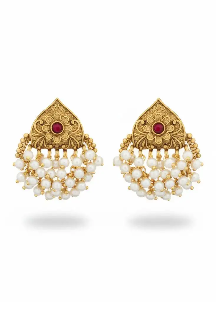 Ruby moti beautiful antique design high gold polish earrings for women & girls