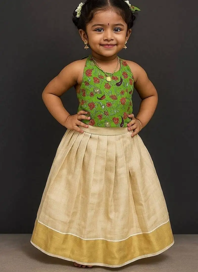 soft kerala silk with zari weaving pattu pavadai set