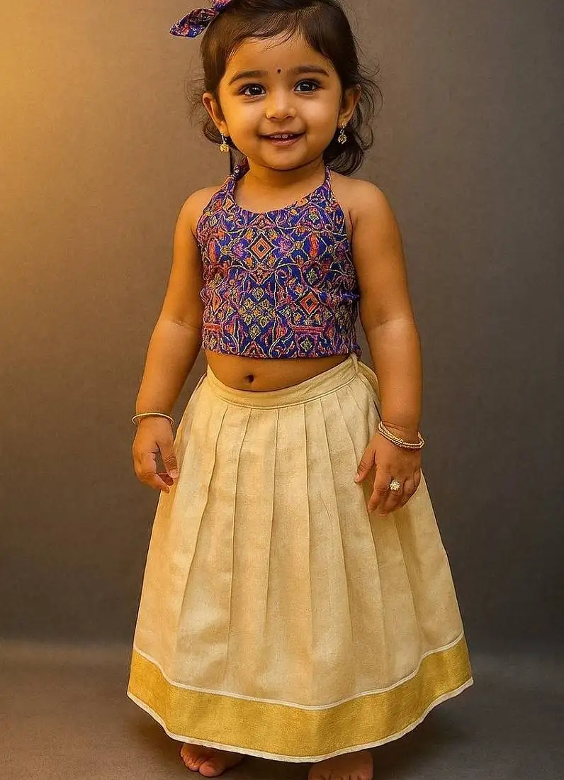 Royalblue soft kerala silk with zari weaving pavadai set