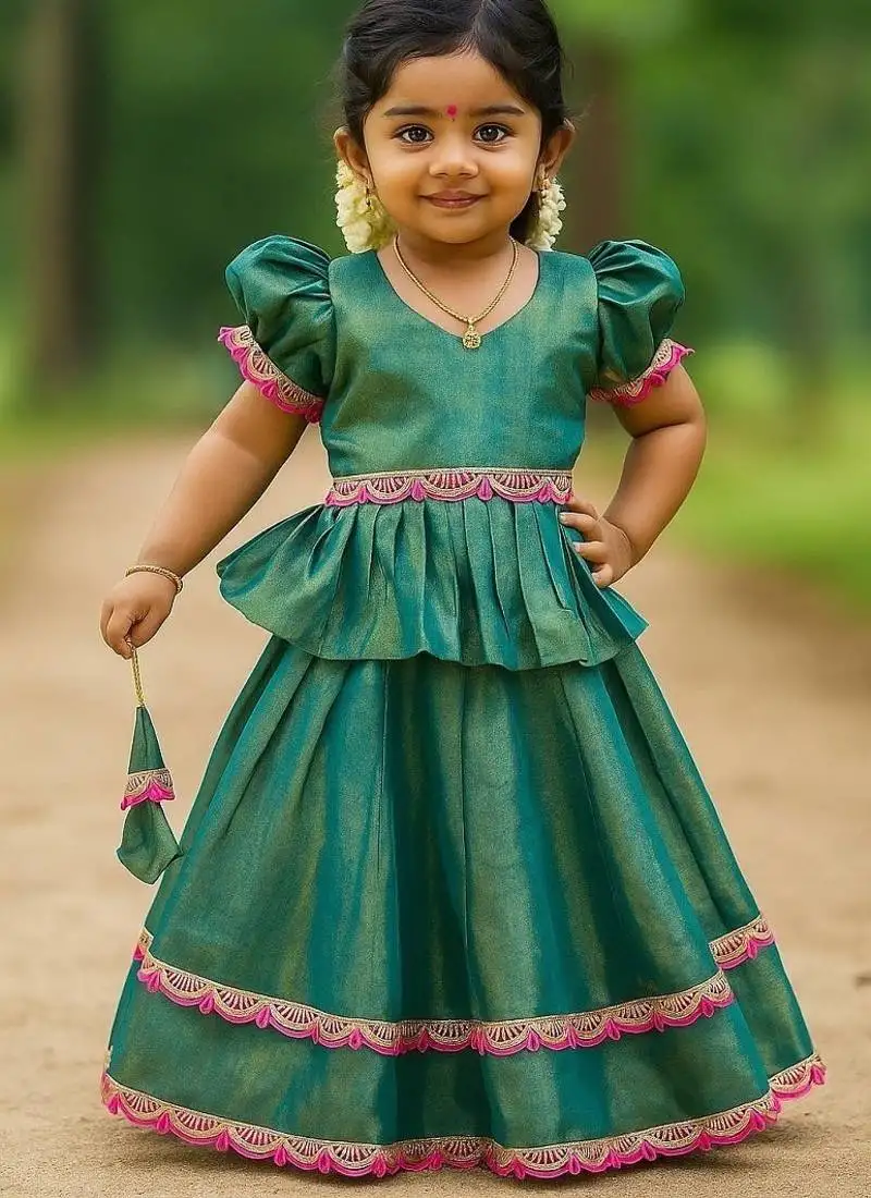 Seagreen soft silk zari weaving and jacquard pattu pavadai set