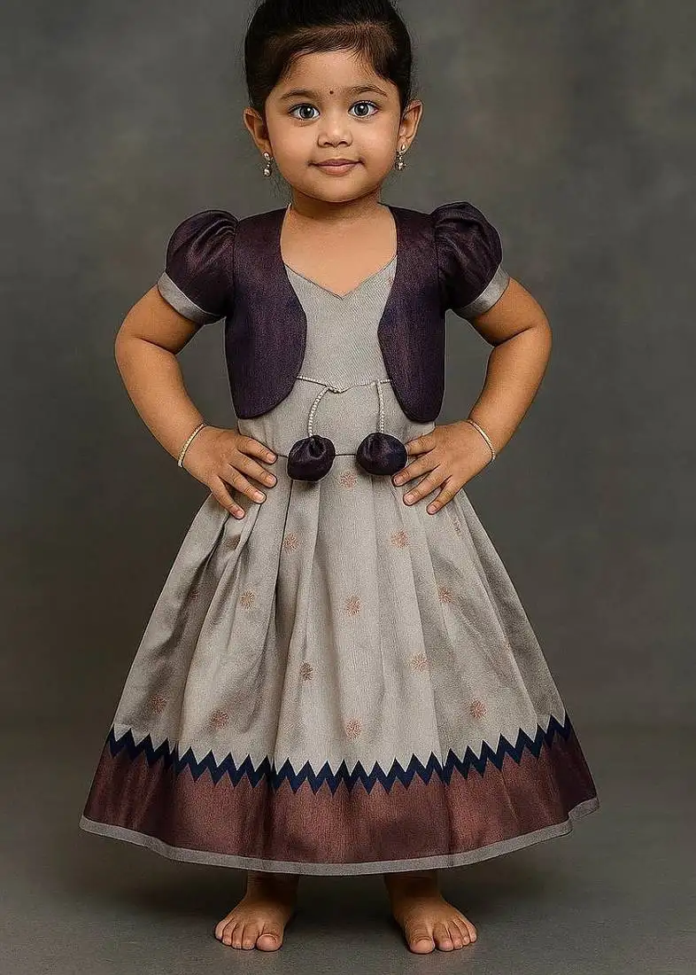 Grey soft silk pure zari weaving pavadai set jacket style