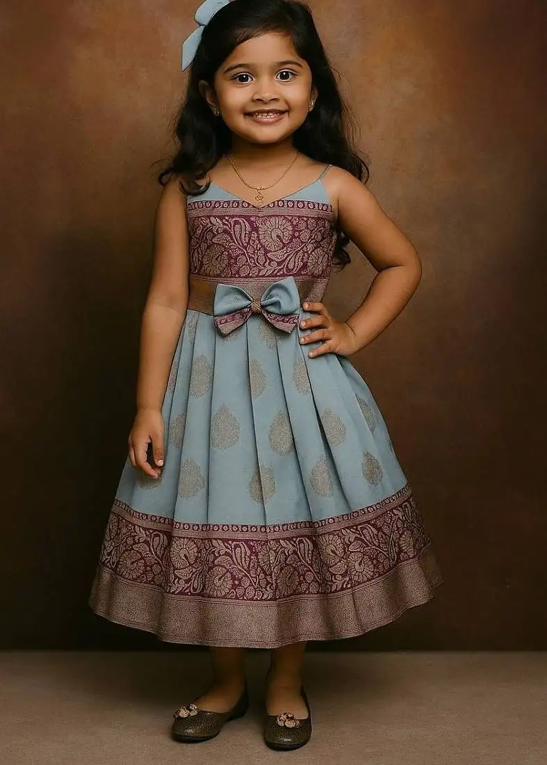 Skyblue soft silk pure zari weaving pavadai gown