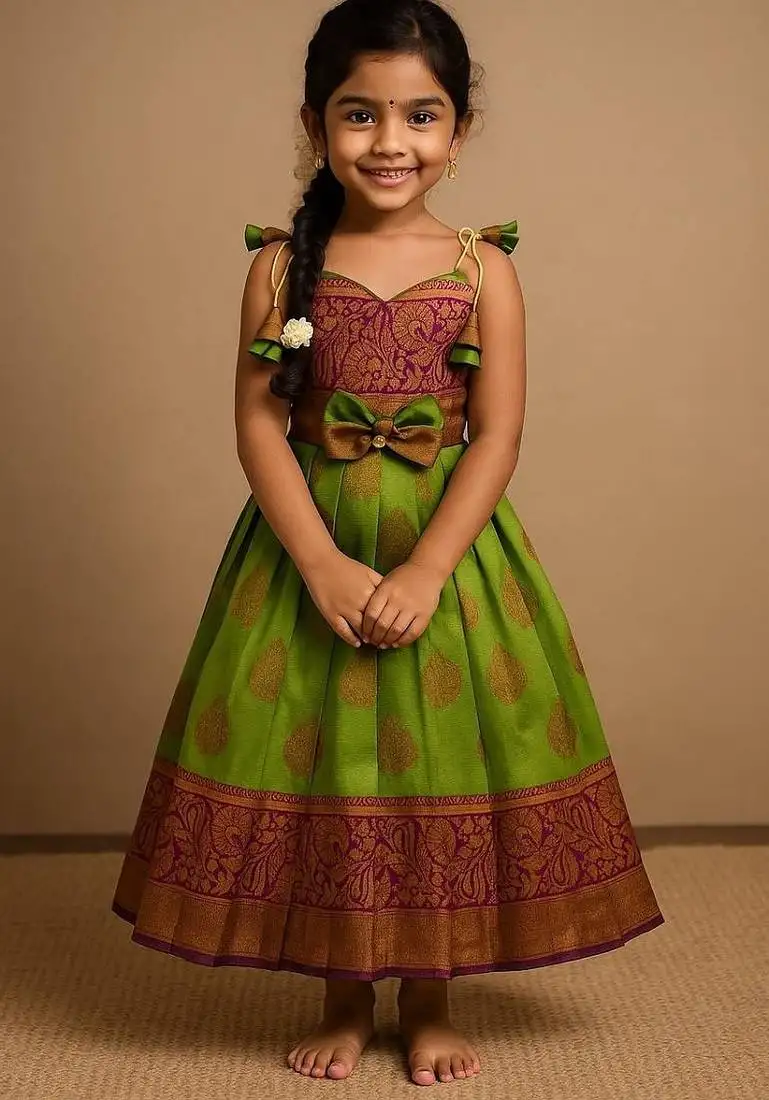 Green soft silk pure zari weaving pavadai gown