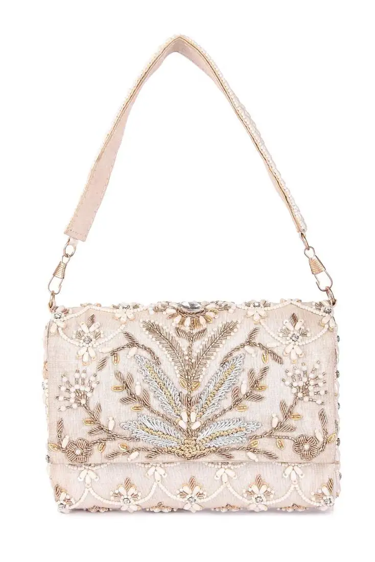 Multicolor embroidered silk clutch