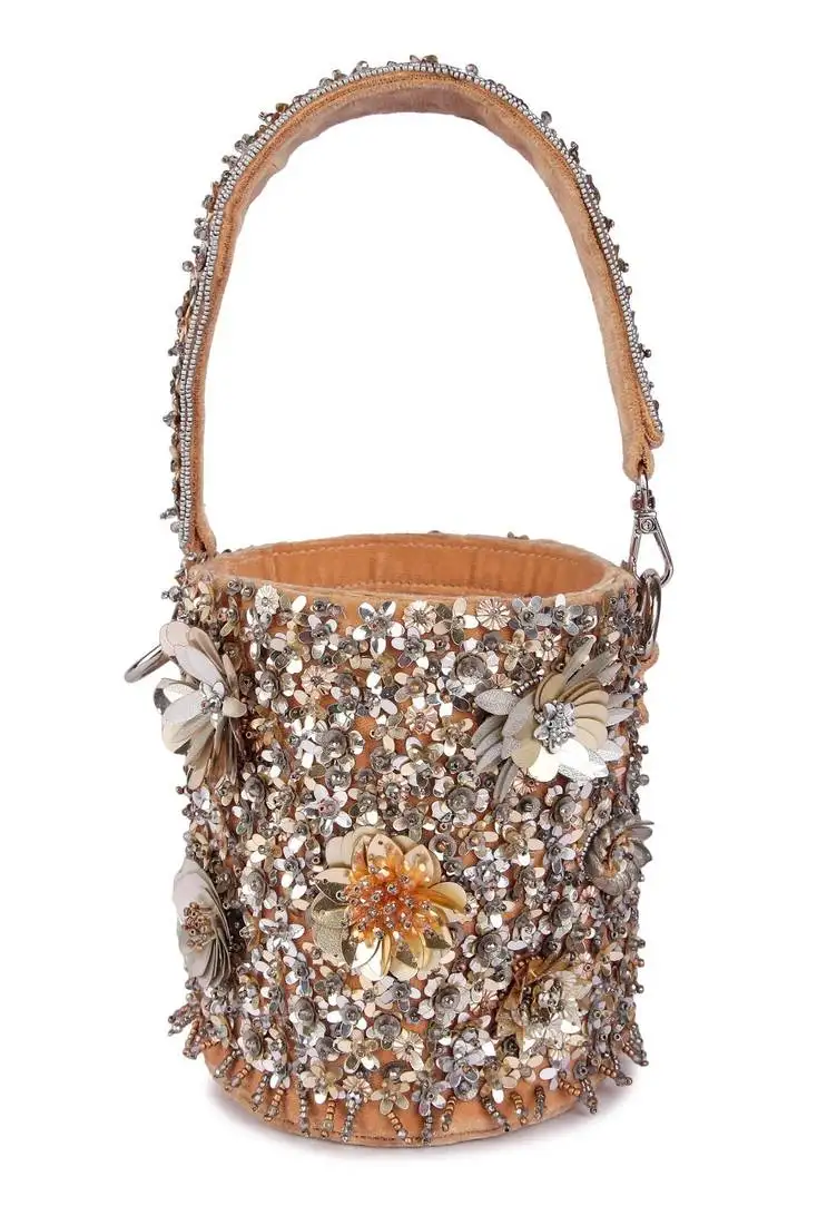 Gold sequin embroidered velvet potli bag