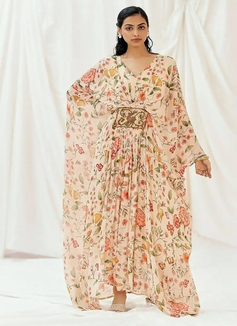 Multicolor printed georgette kaftan