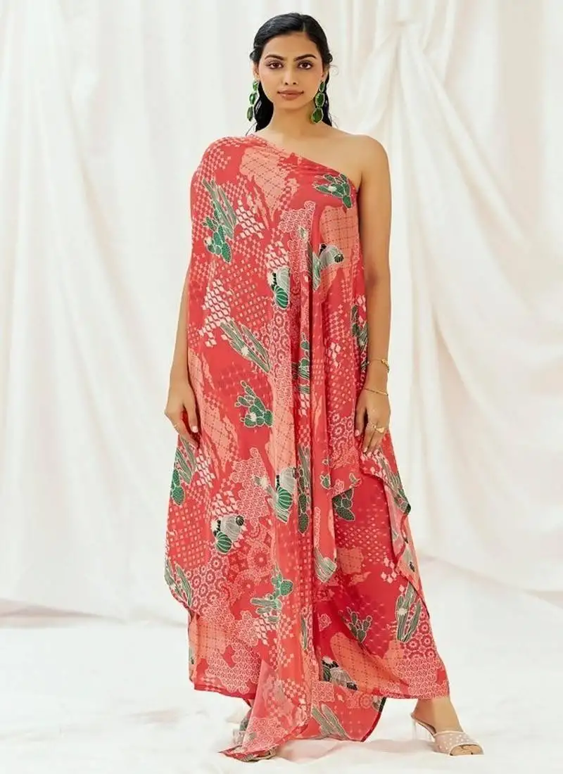 Red printed crepe kaftan
