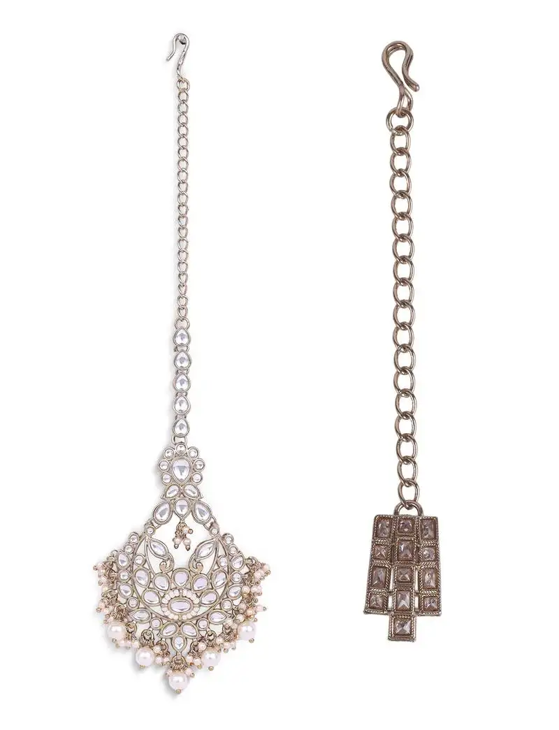 Good-looking sqaure shape gold plated set of 2 combo maang tikka for women and girls