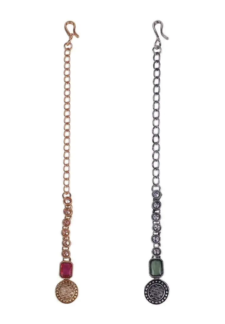 Finely round shape gold plated set of 2 combo maang tikka for women and girls