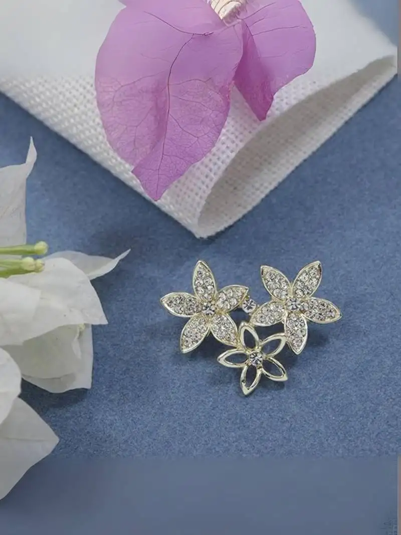 Gold plated floral brooch pins coat dress gown shawl wedding bridal brooch accessories for women & girls