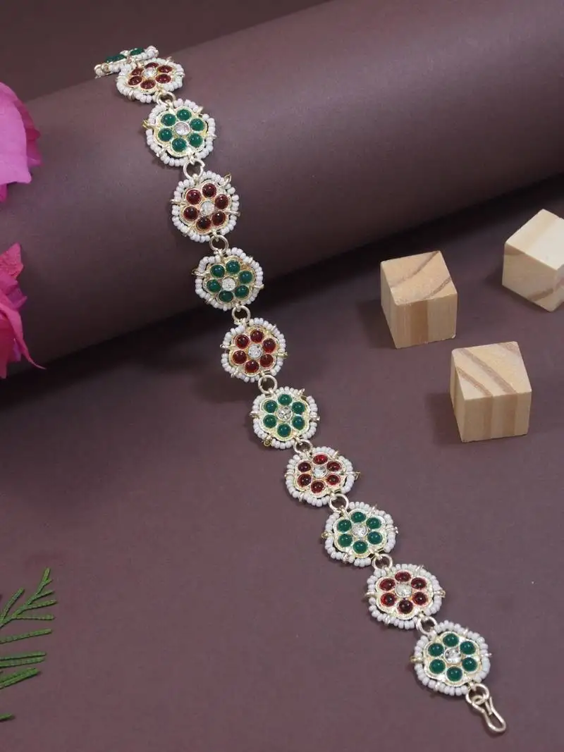 Gold plated traditional floral kundan & pearl sheeshphool matha patti sheeshpatti for women