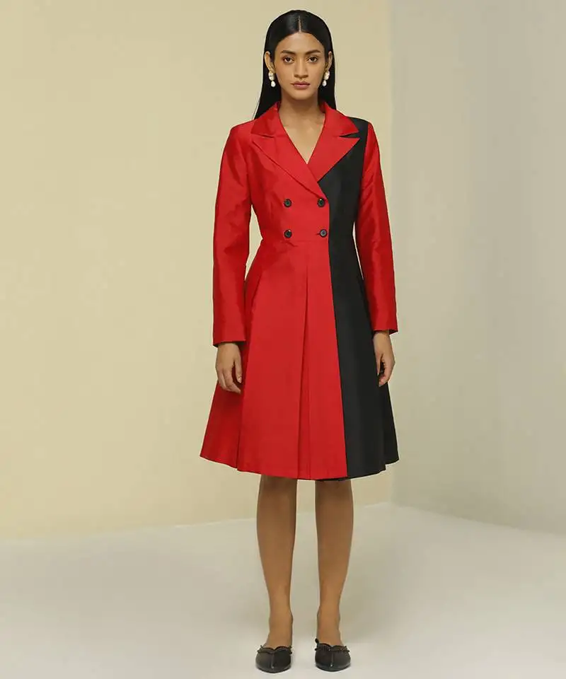 Red plain silk short dress