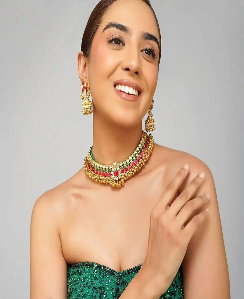 Gold plated kundan multicolor stone necklace set