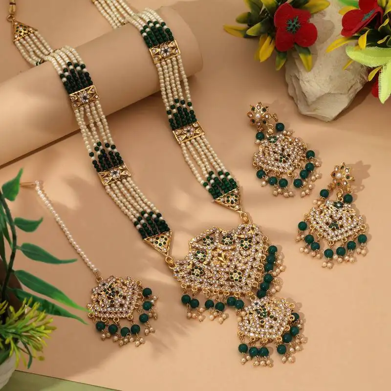 Green color rajputi jewellery rani haar