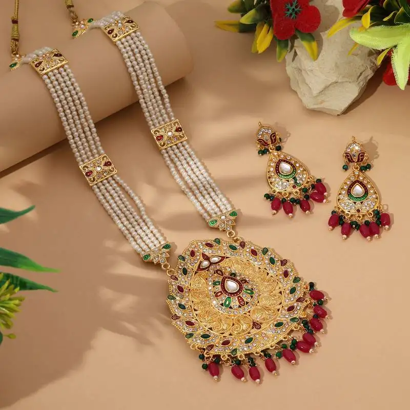 Maroon & green color rajputi jewellery rani haar