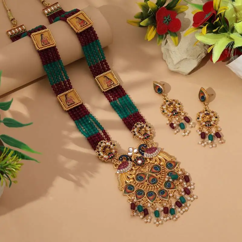 Multi color peacock feather rajputi jewellery rani haar
