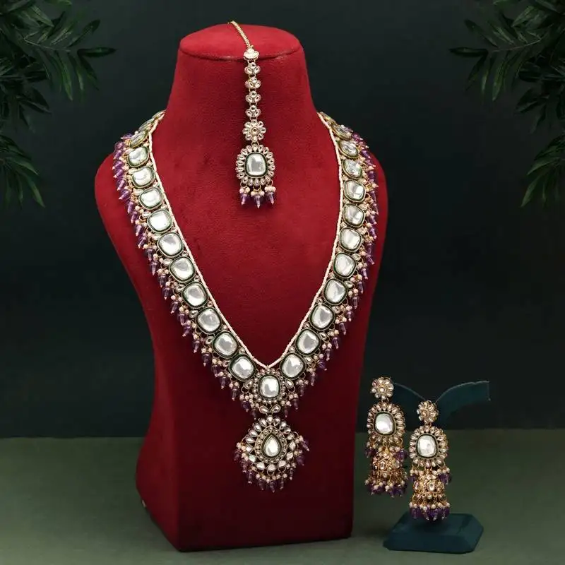 Purple color kundan necklace set