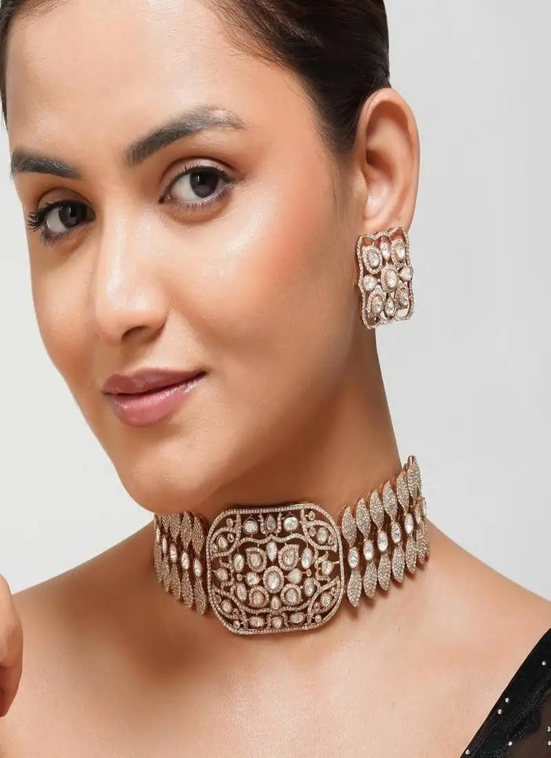 Silver plated zircon choker necklace set