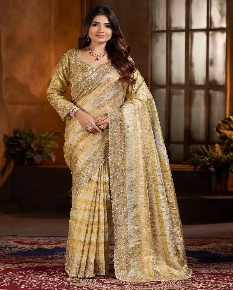 Gold embroidered banarasi silk saree