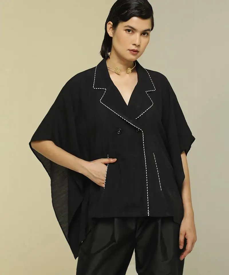 Black plain silk kaftan