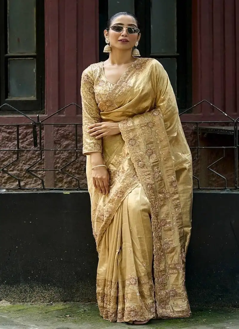 Gold embroidered banarasi saree