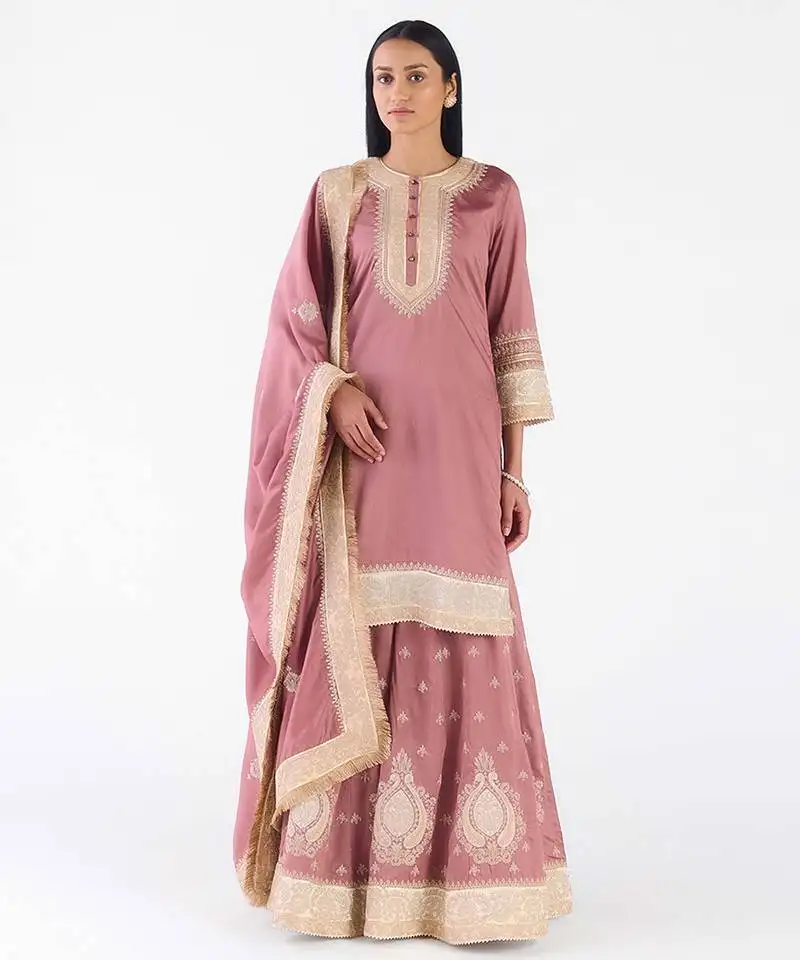 Onion-pink embroidered chanderi sharara