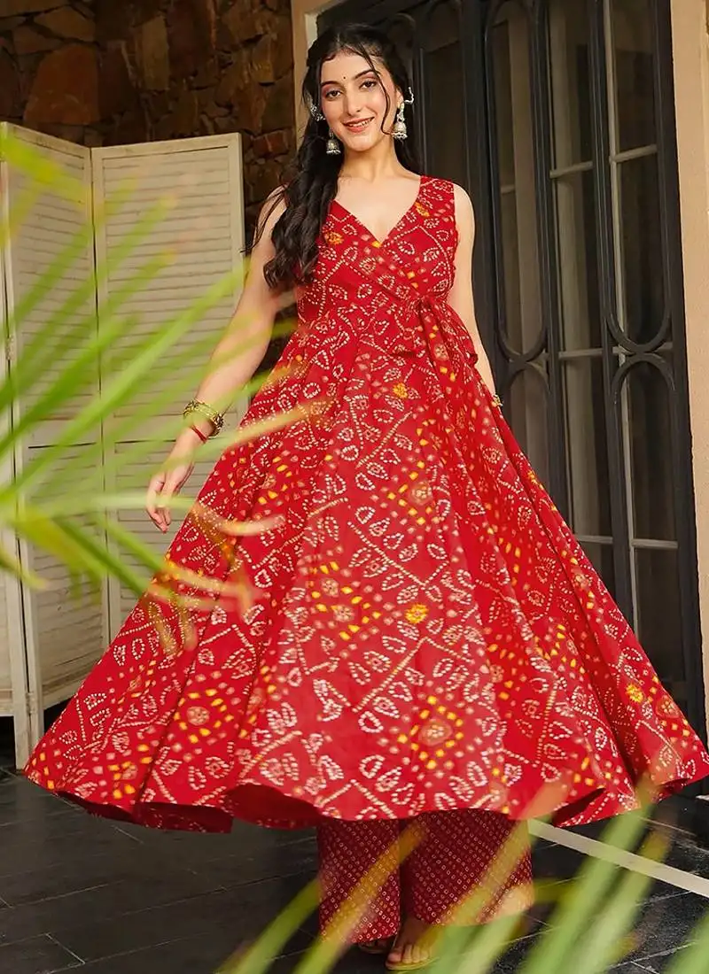 Red heavy digital printed heavy rayon gown palazzo style