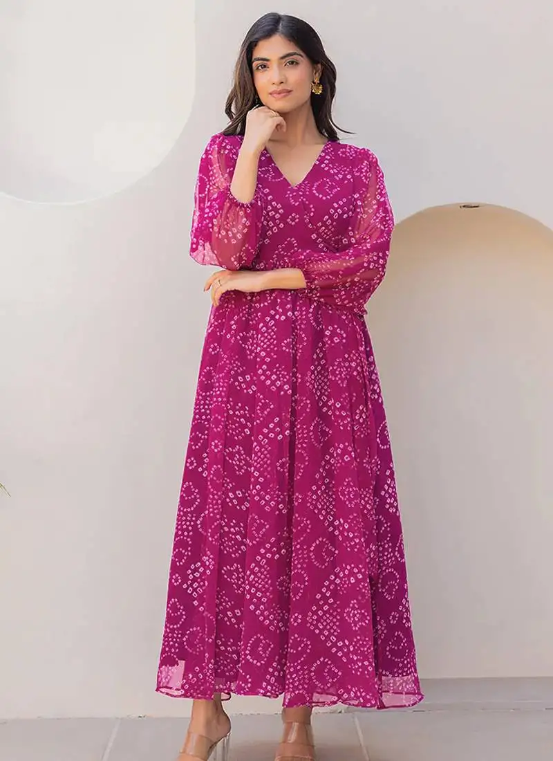Magenta heavy digital printed faux georgette gown style