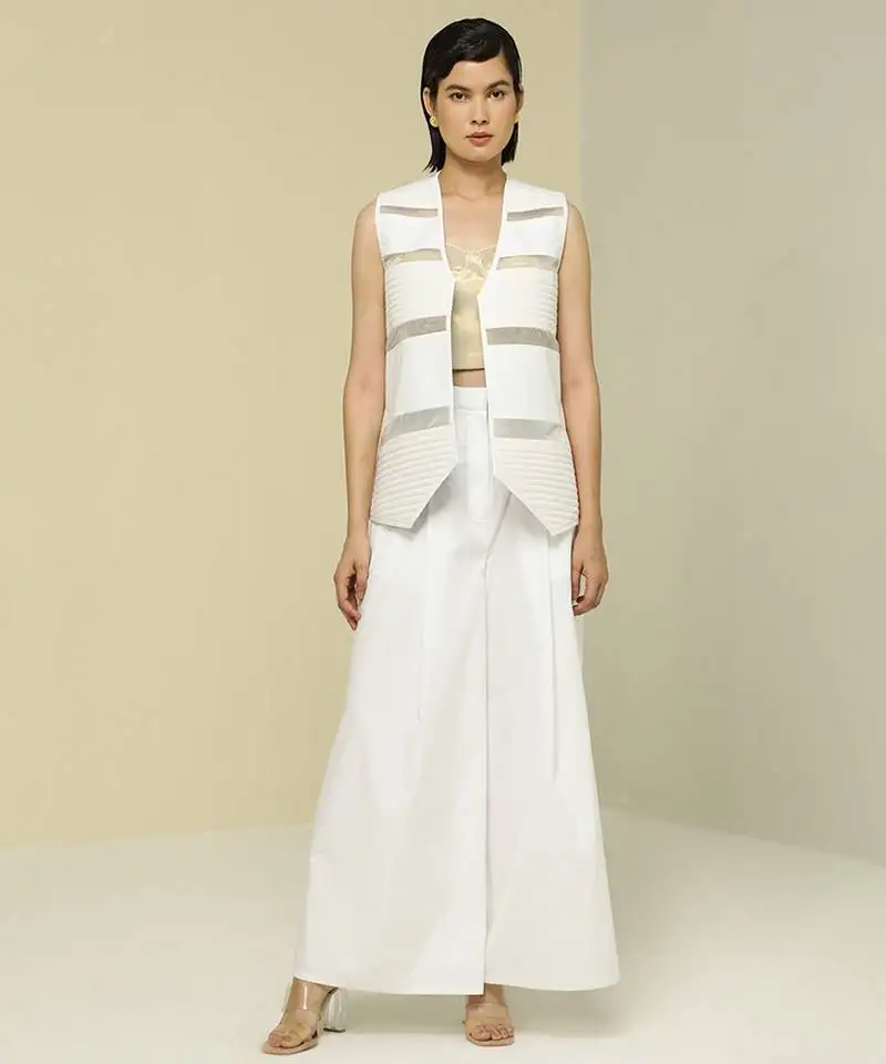 White plain cotton jacket set