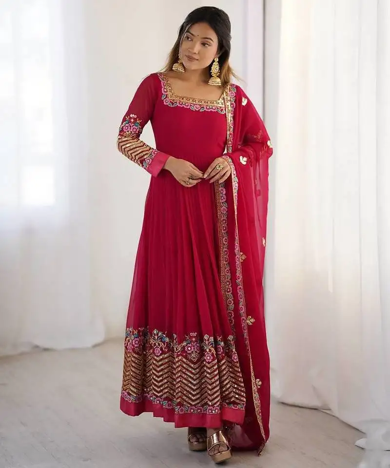 Rani color heavy georgette wedding wear embroidery work long gown stitched
