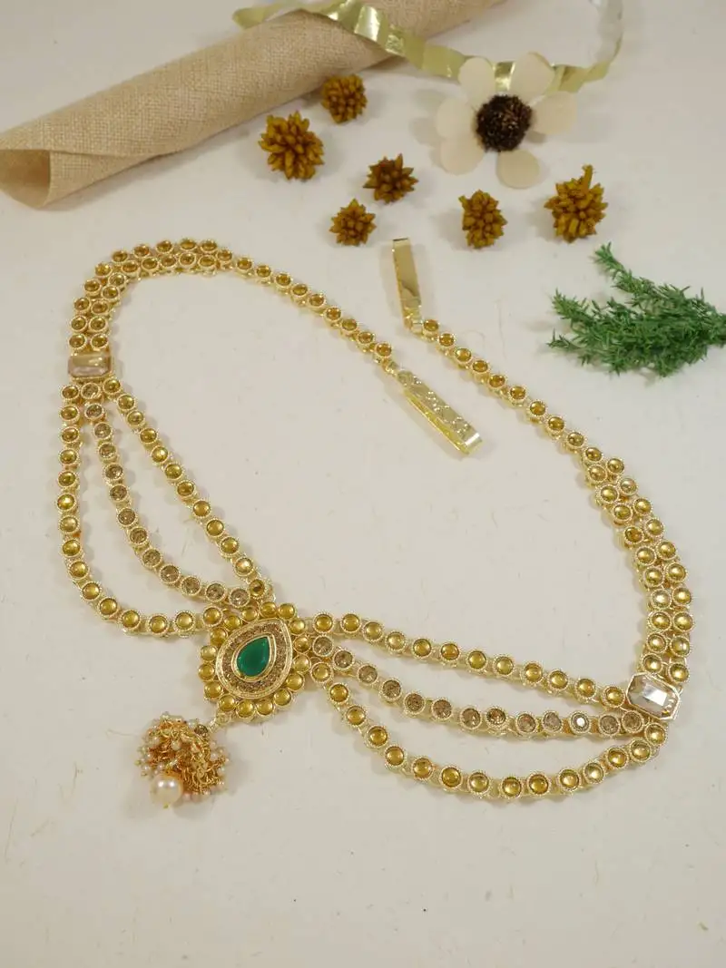 Gold plated traditional kundan stone adjustable kamarband::Belly chain::Kandora::Wait belt for women::Girls