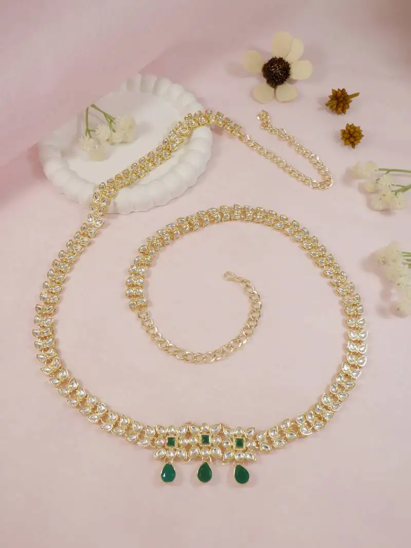 Gold plated traditional kundan adjustable waist chain::Belly chain::Kamarband for women