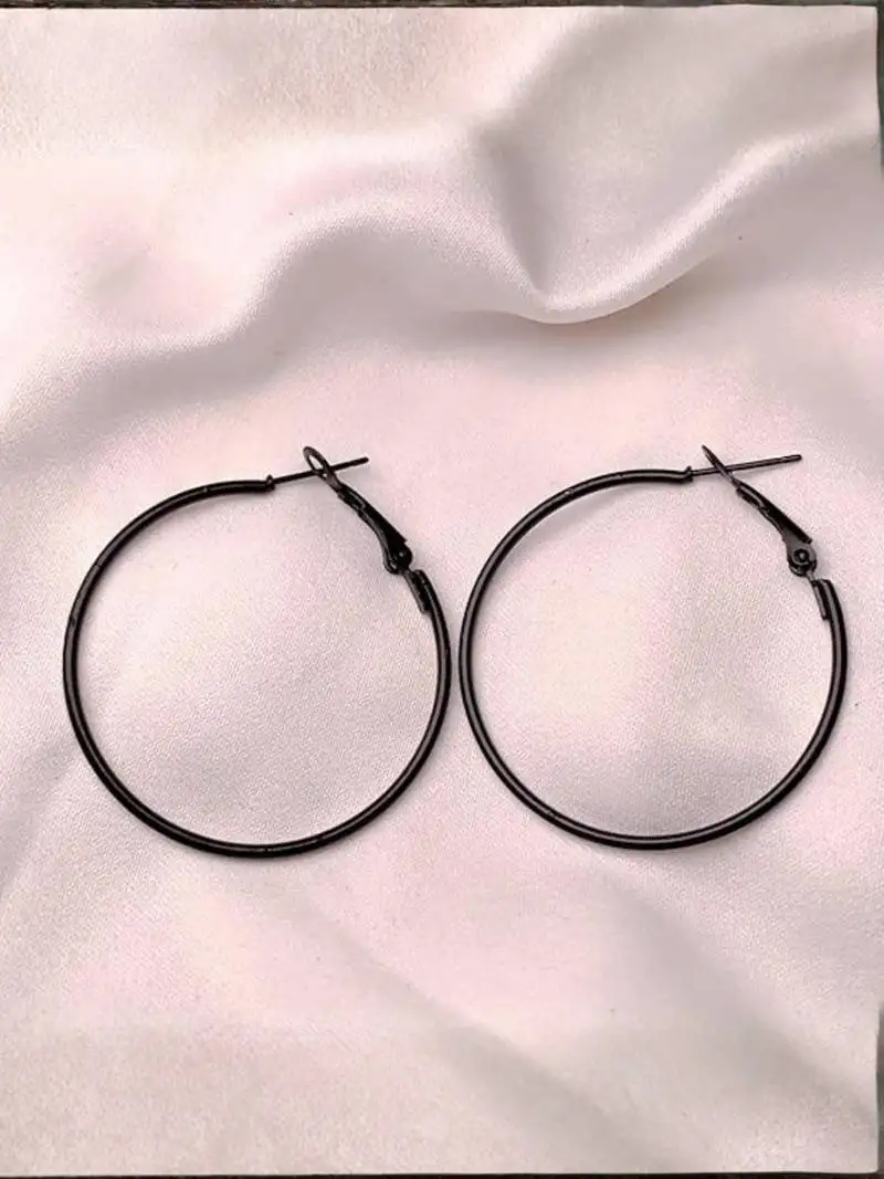 Black plated stylish latest fashion hoop earrings for women::Girls