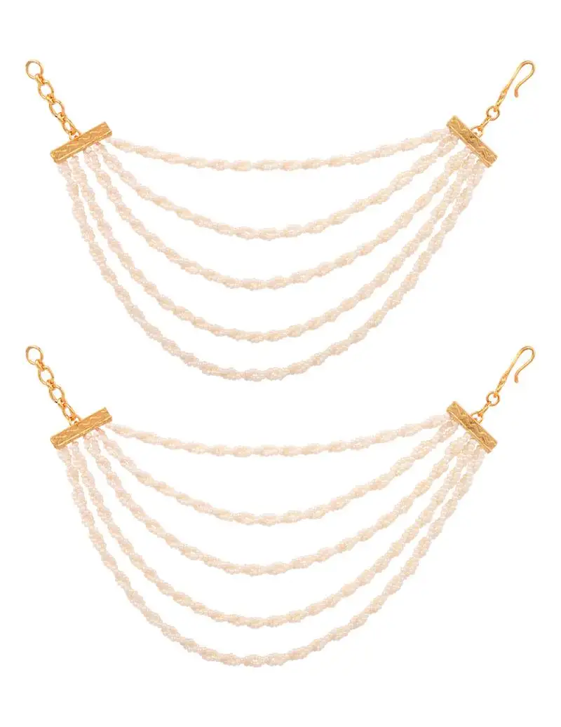 Gold traditional pearl multi layered ear chain for women