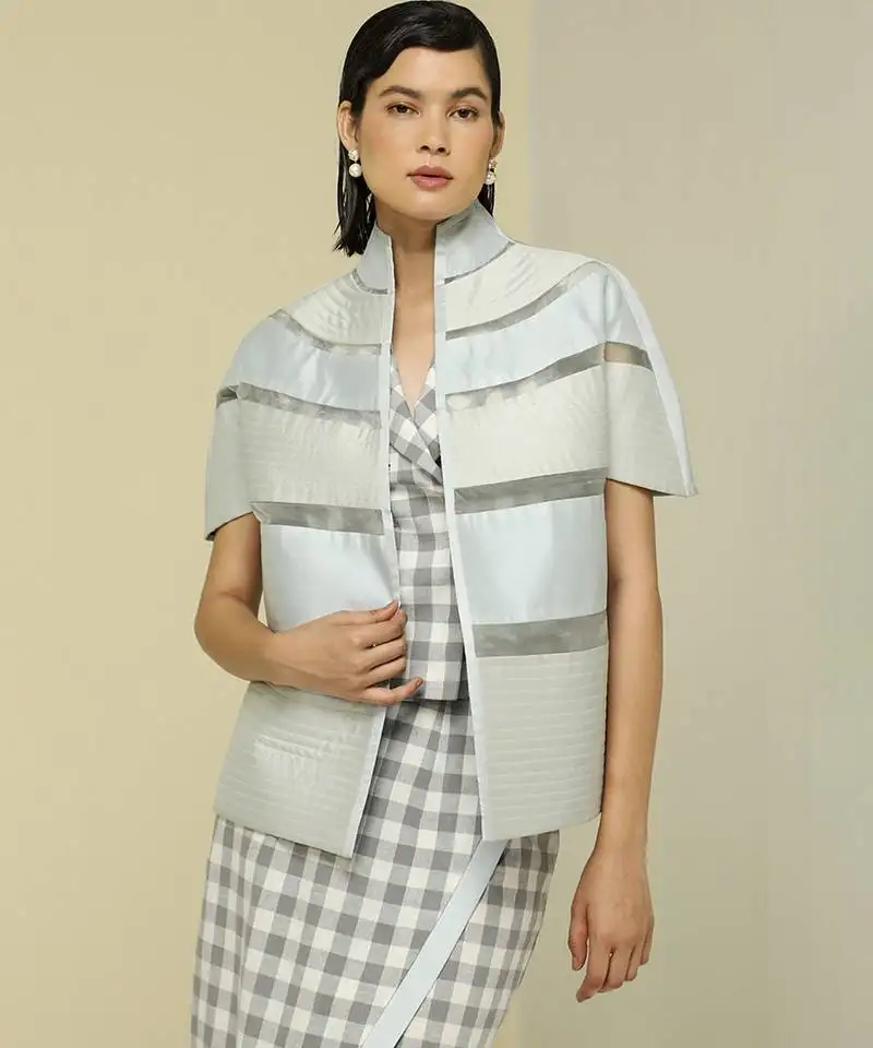 Blue plain silk jacket