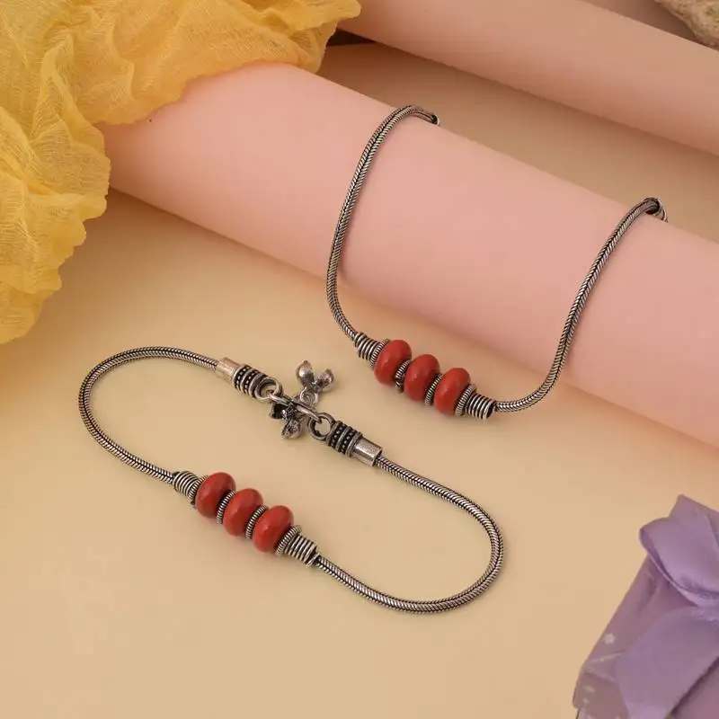 Red color oxidised anklet