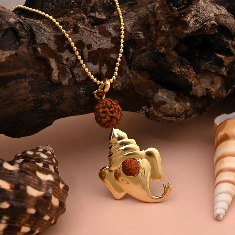 Gold color lord ganesha rudraksha mala chain necklace