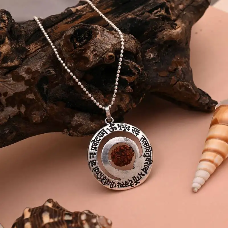 Silver color gayatri mantra rudraksha mala chain necklace
