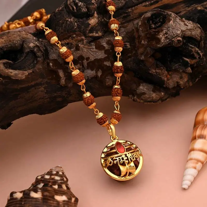 Gold color om namah shivay rudraksha mala chain necklace