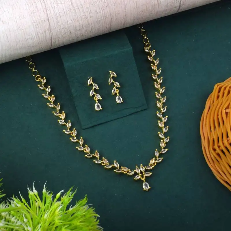 Gold color american diamond necklace set for weddings and special events