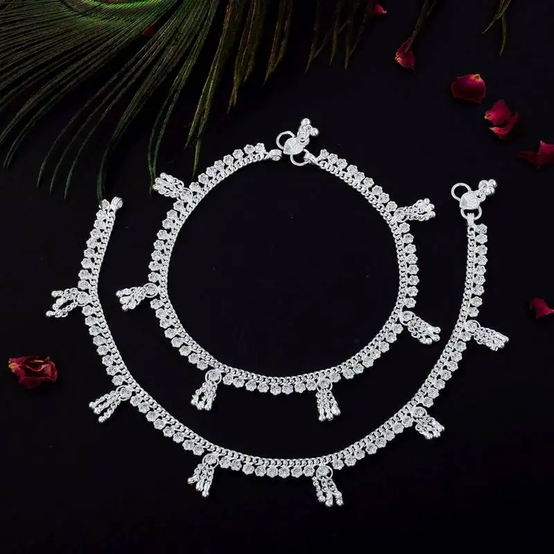 Elegant silver color anklets designed for womenâ€™s traditional and daily wear jewelry