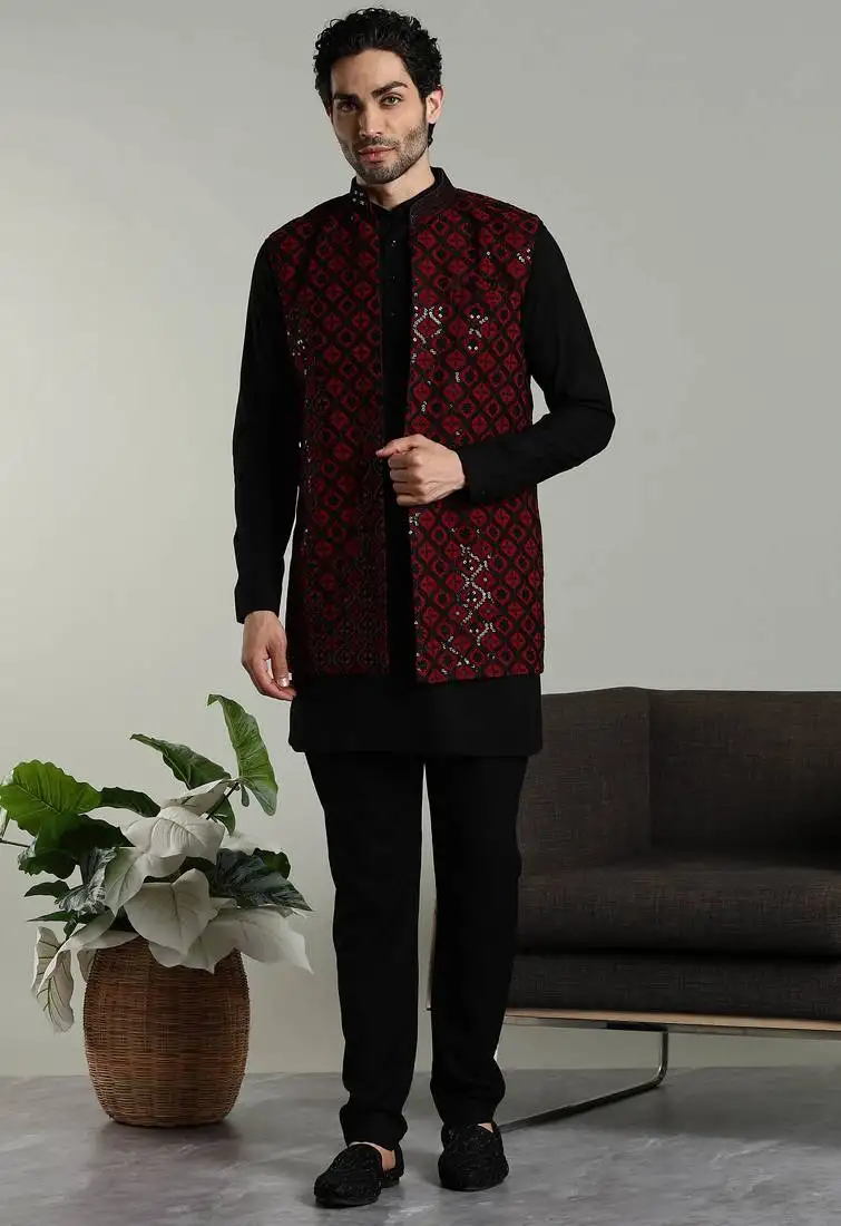 Men's stylish indo-western rayon coat kurta set