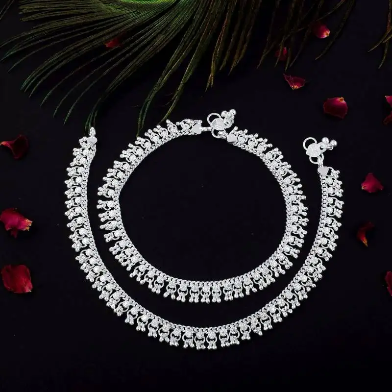 Stylish silver color anklets perfect for bridal wear, festivals, and ethnic outfits