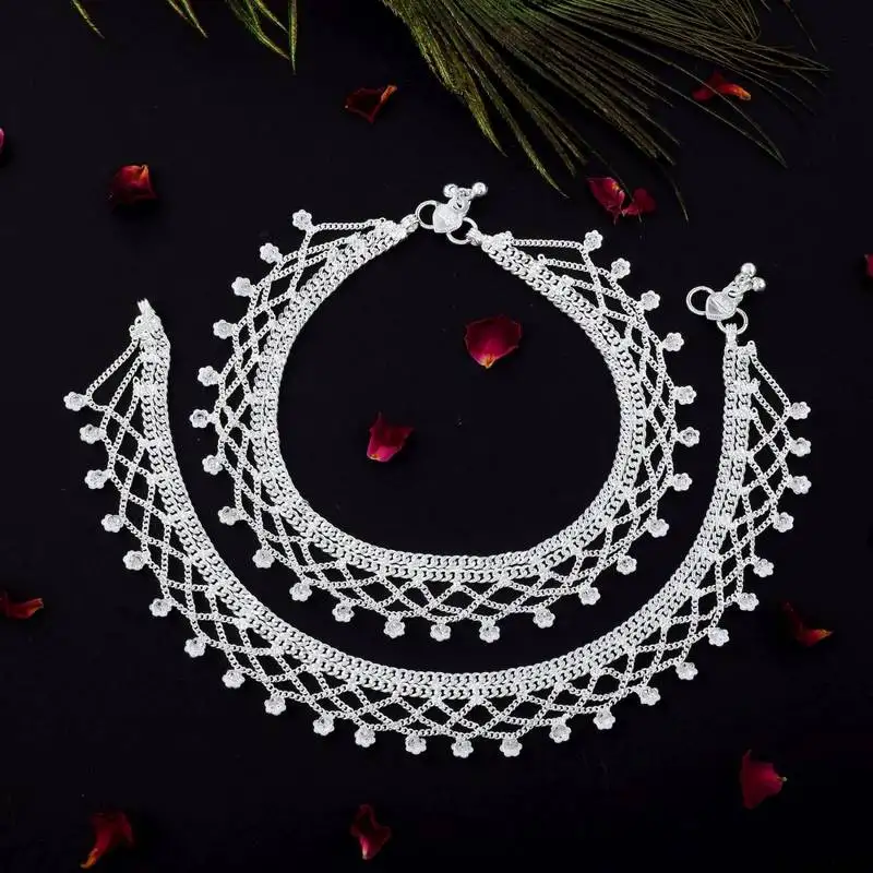 Gorgeous silver color anklets designed with premium handcrafted jewelry work for women